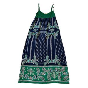 Anthropologie Lilka Silk Navy/Green Paisley Midi Dress Size S